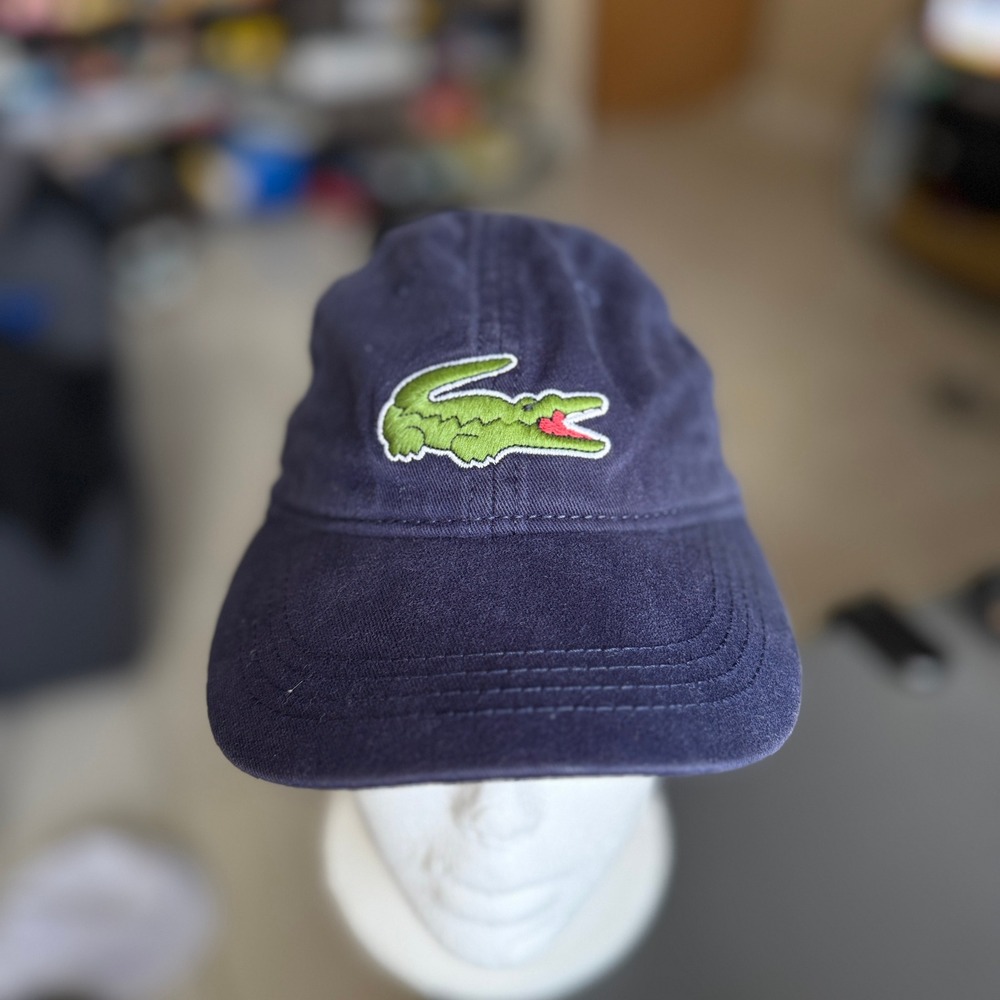 Lacoste Baseball Cap Boys 6/9 Navy Blue Embroidered Crocodile Leather Strap Hat
